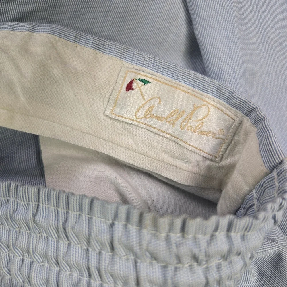 VTG Arnold Palmer Seersucker Pants Men 34 Blue White Striped Distressed Golf USA